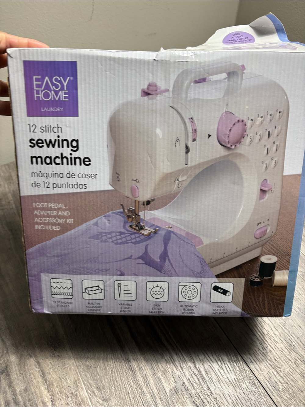 New Open Box Easy Home 12-Stitch Portable Sewing Machine in White and Lavender